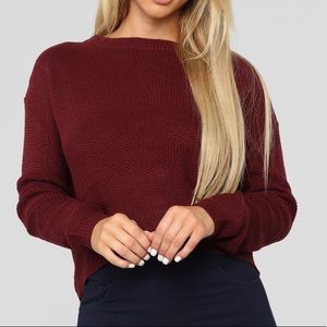 Burgundy lace Up back sweater